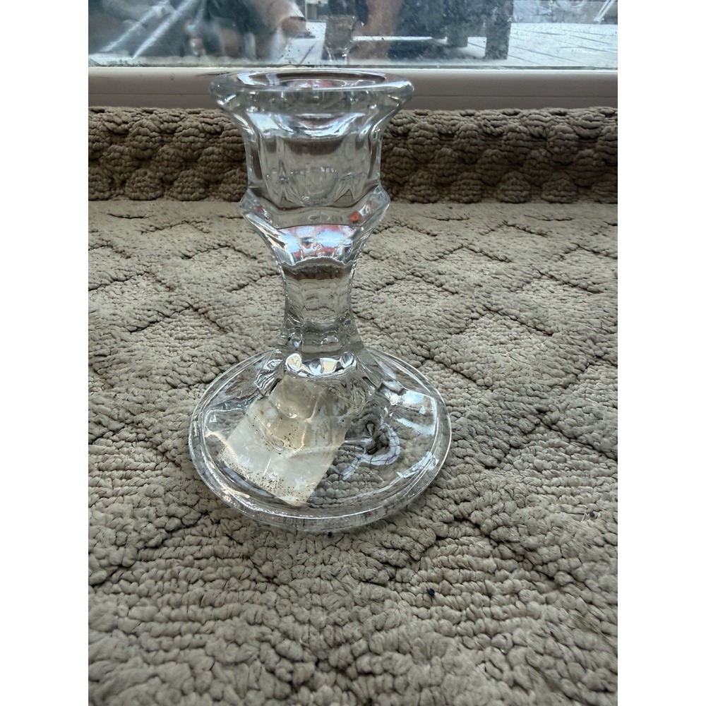 Geometric Design Glass Tapered Candlestick Holder EPC Crystal-Like